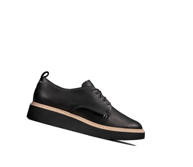 Clarks Trace Walk Leder Flache Schuhe Damen Schwarz | FANW48679