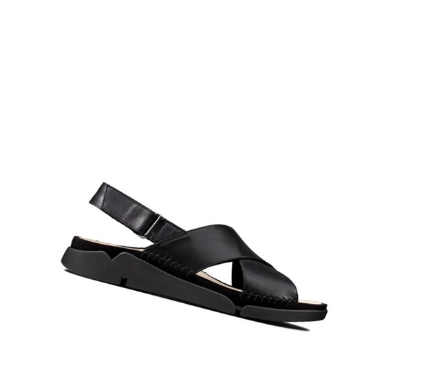 Clarks Tri Alexia Leder Flache Sandalen Damen Schwarz | CJUK78625