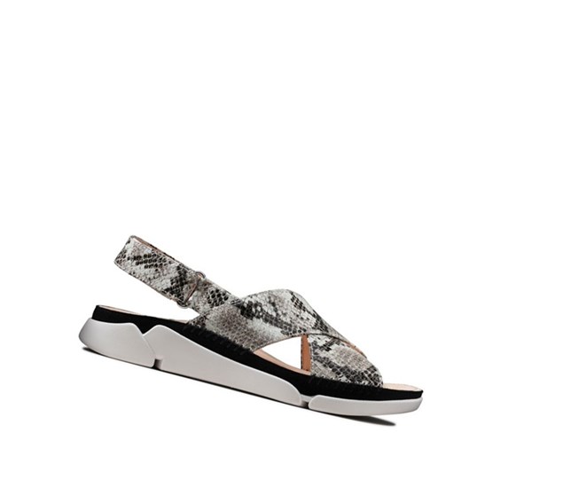 Clarks Tri Alexia Wildleder Flache Sandalen Damen Grau Schlangenoptik | STWM59741