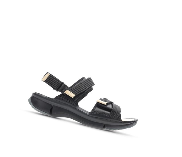 Clarks Tri Walk Wildleder Flache Sandalen Damen Schwarz | DMLW69023