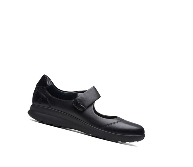 Clarks Un Adorn Riemen Leder Lederschuhe Damen Schwarz | RKGN38710