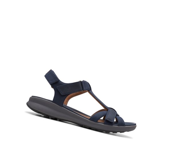 Clarks Un Adorn Vibe Nubuck Leder Flache Sandalen Damen Navy | MYLJ95230