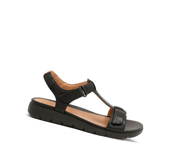 Clarks Un Haywood Leder Flache Sandalen Damen Schwarz | RVCO75843
