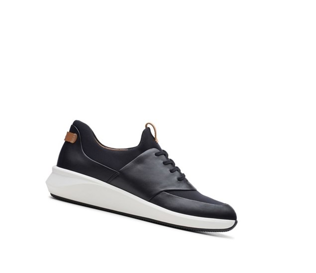 Clarks Un Rio Spitze Leder Lässige Turnschuhe Damen Schwarz | QUGJ26095