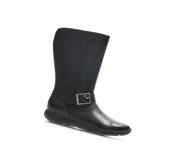 Clarks Venture Moon Leder Kniehohe Stiefel Mädchen Schwarz | KCZT84251