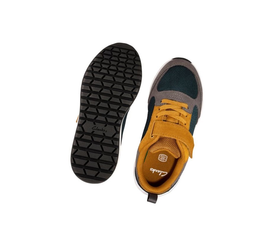 Clarks Aeon Flex Textil Sneakers Jungen Dunkelgrau Gelb | GEBJ50137