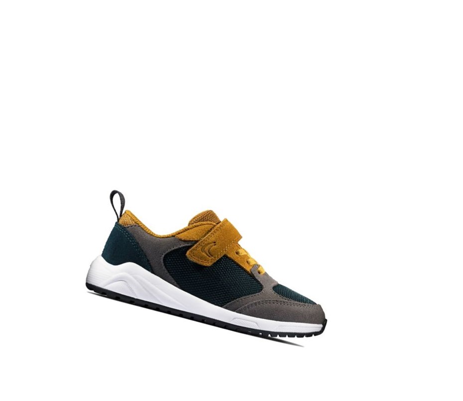 Clarks Aeon Flex Textil Sneakers Jungen Dunkelgrau Gelb | GEBJ50137