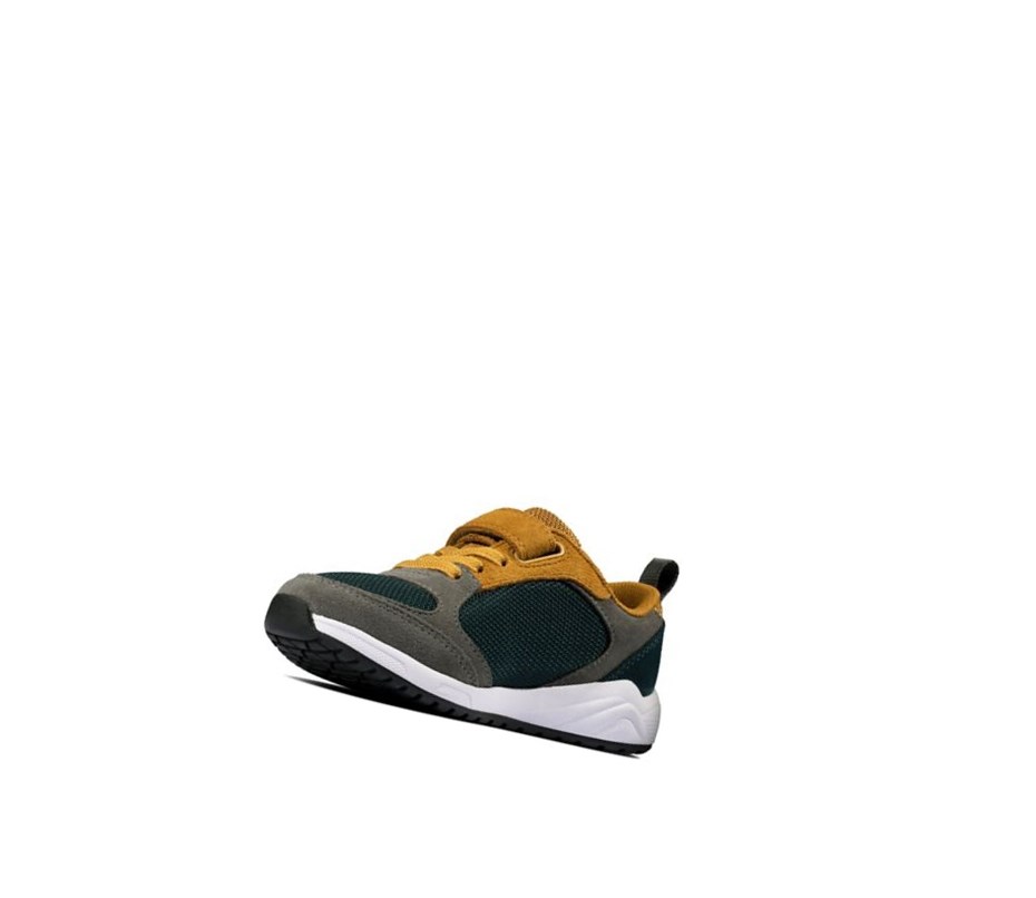 Clarks Aeon Flex Textil Sneakers Mädchen Dunkelgrau Gelb | WRKJ25894