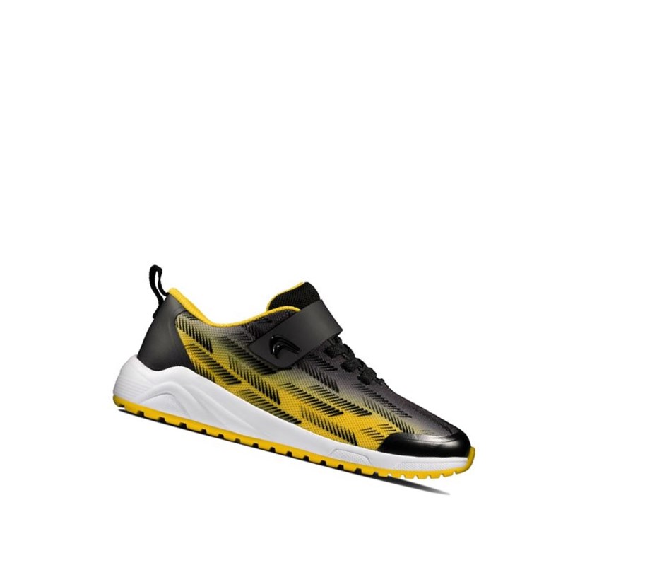Clarks Aeon Pace Leder Sneakers Jungen Schwarz Gelb | KVUQ14063