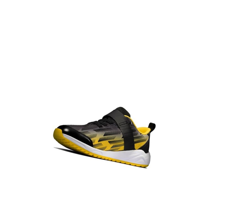 Clarks Aeon Pace Leder Sneakers Jungen Schwarz Gelb | XBKU31562