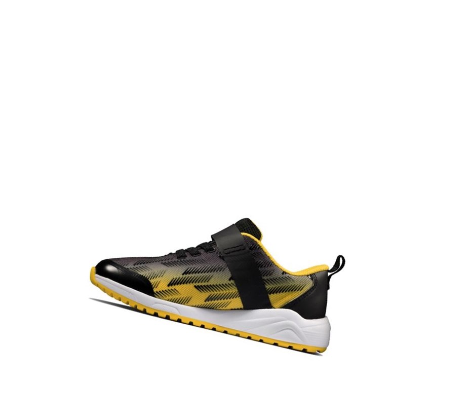 Clarks Aeon Pace Leder Sneakers Jungen Schwarz Gelb | XBKU31562
