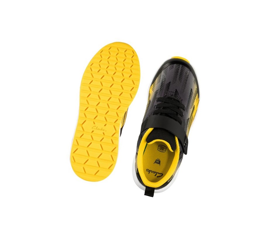 Clarks Aeon Pace Leder Sneakers Jungen Schwarz Gelb | XBKU31562