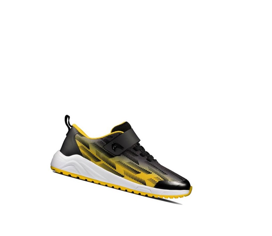 Clarks Aeon Pace Leder Sneakers Jungen Schwarz Gelb | XBKU31562