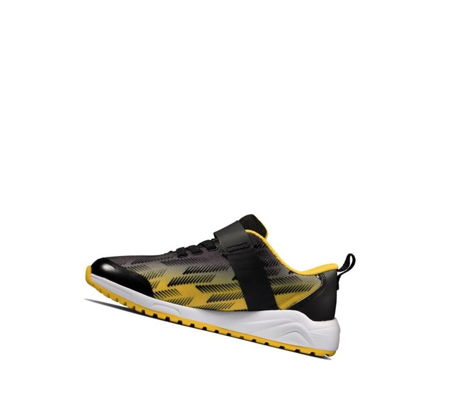 Clarks Aeon Pace Leder Sneakers Mädchen Schwarz Gelb | BISR65327