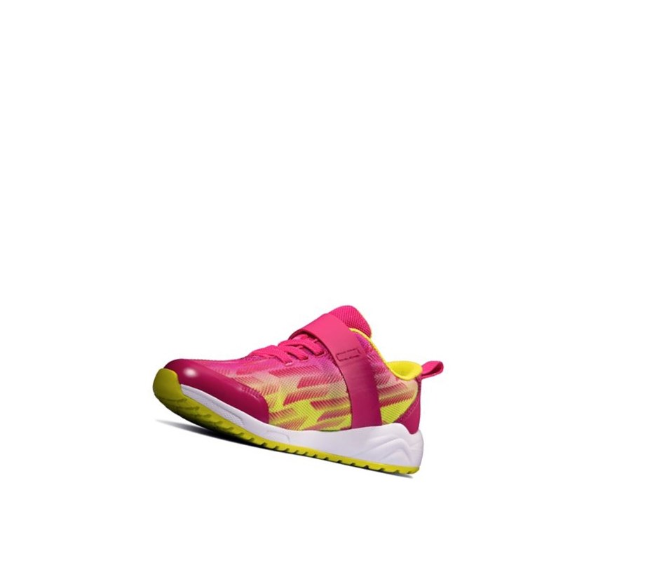 Clarks Aeon Pace Leder Sneakers Mädchen Rosa Zitrone | HTRW29063