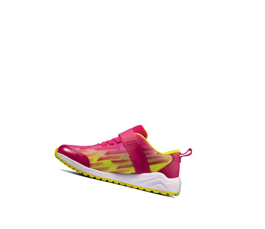 Clarks Aeon Pace Leder Sneakers Mädchen Rosa Zitrone | HTRW29063