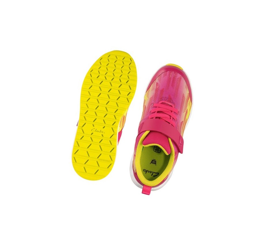 Clarks Aeon Pace Leder Sneakers Mädchen Rosa Zitrone | HTRW29063