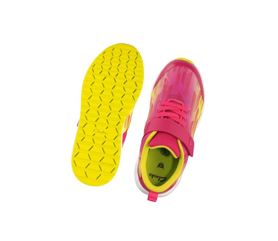 Clarks Aeon Pace Leder Sneakers Mädchen Rosa Zitrone | KDXH18694