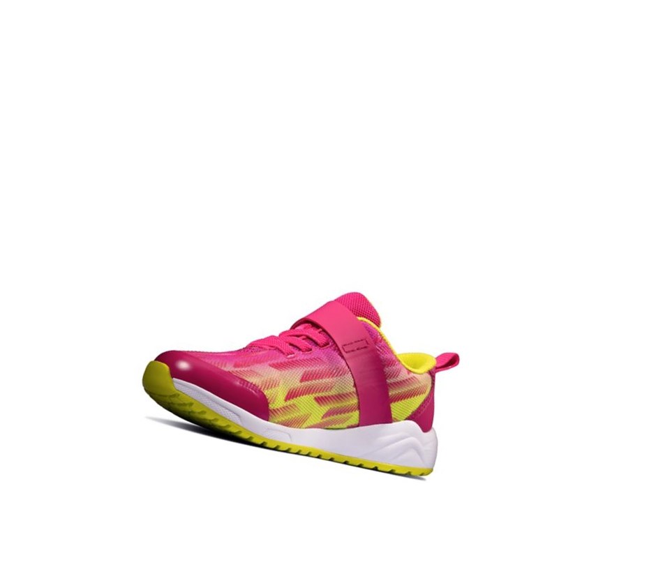 Clarks Aeon Pace Leder Sneakers Mädchen Rosa Zitrone | MYBR59386