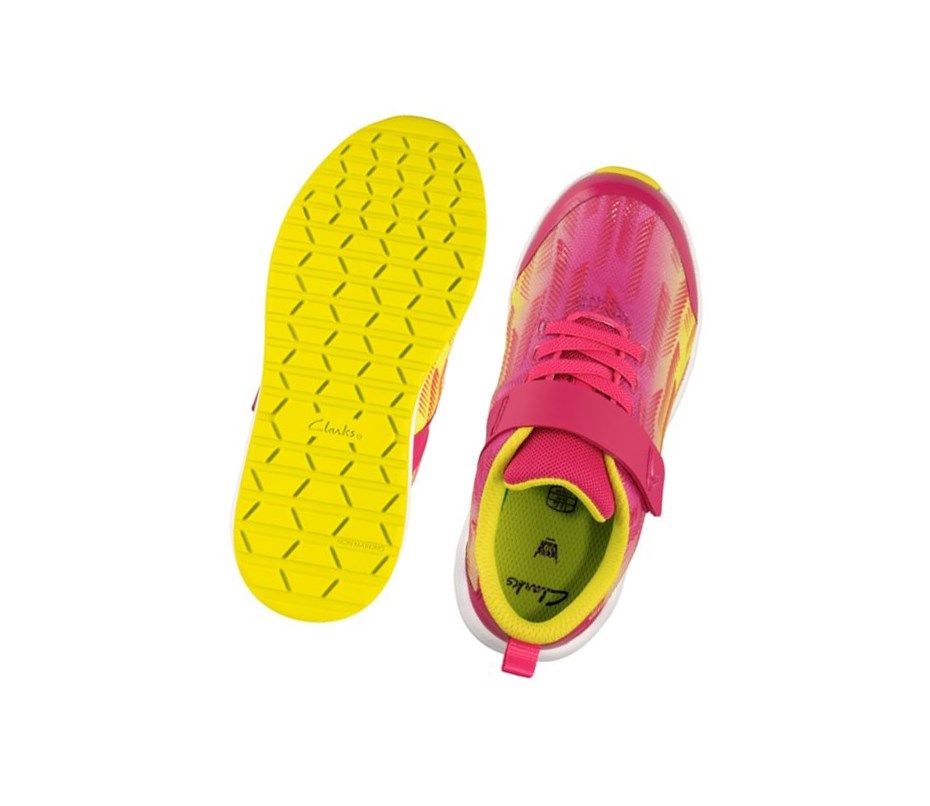 Clarks Aeon Pace Leder Sneakers Mädchen Rosa Zitrone | MYBR59386