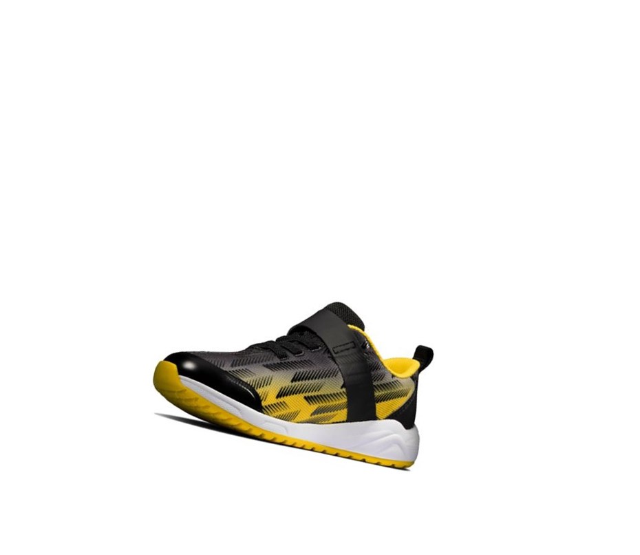 Clarks Aeon Pace Leder Sneakers Mädchen Schwarz Gelb | SWEN72381