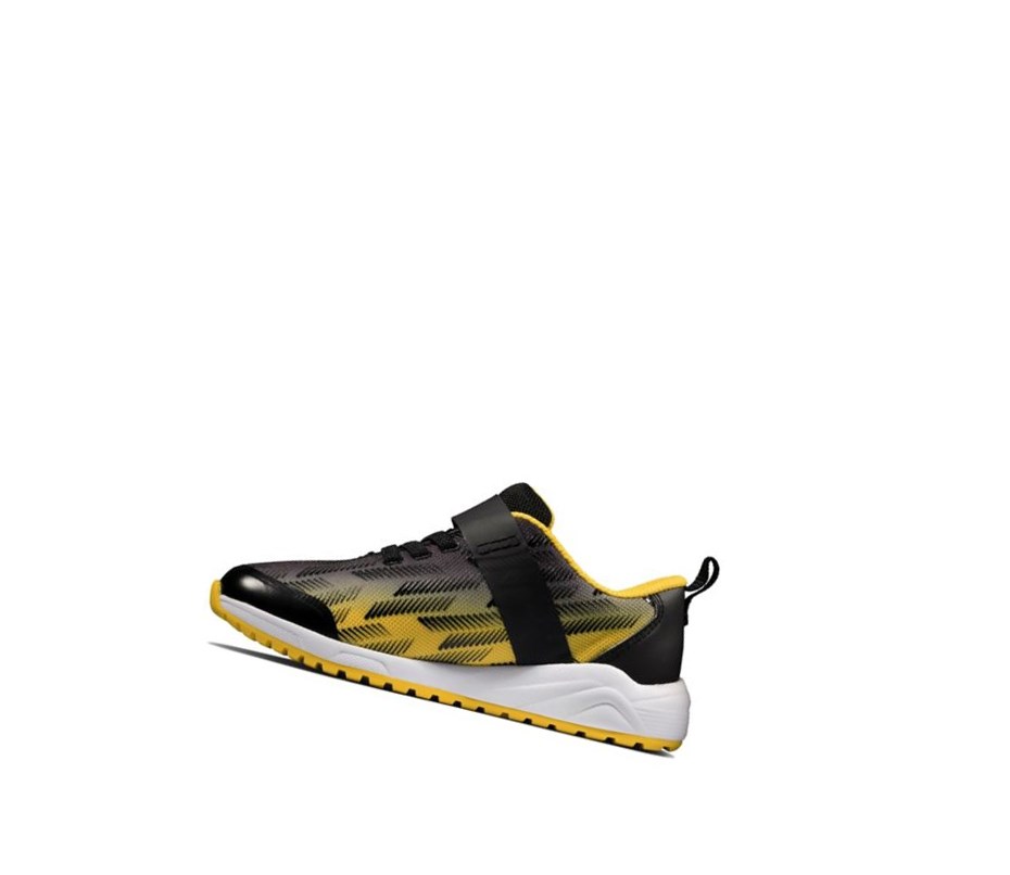 Clarks Aeon Pace Leder Sneakers Mädchen Schwarz Gelb | SWEN72381