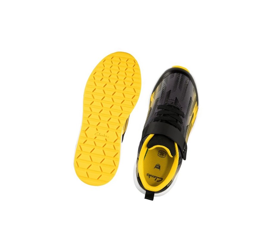Clarks Aeon Pace Leder Sneakers Mädchen Schwarz Gelb | SWEN72381