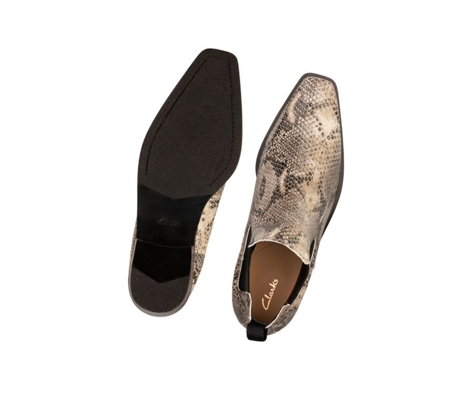 Clarks Alcina Top Leder Chelsea Boots Damen Grau Schlangenoptik | APMS82617
