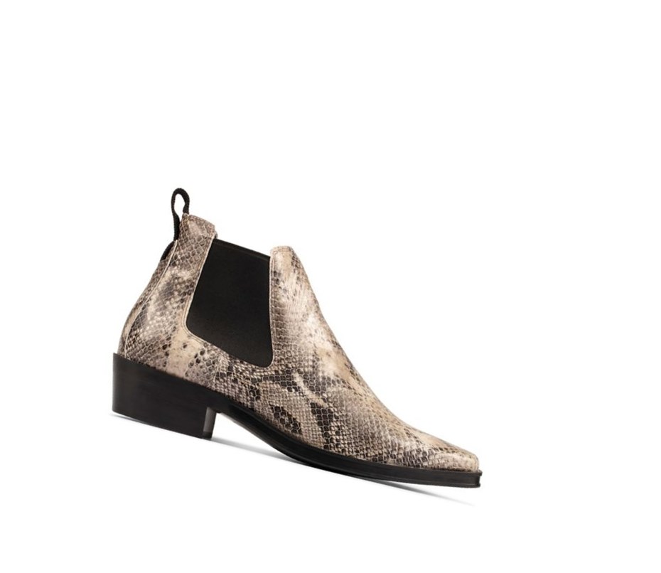 Clarks Alcina Top Leder Chelsea Boots Damen Grau Schlangenoptik | APMS82617