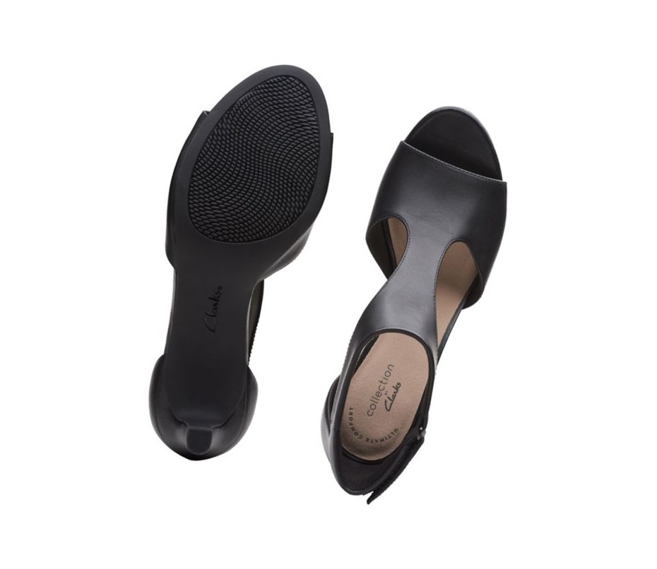 Clarks Alice Flame Leder Sandalen Absatz Damen Schwarz | YGBV56013