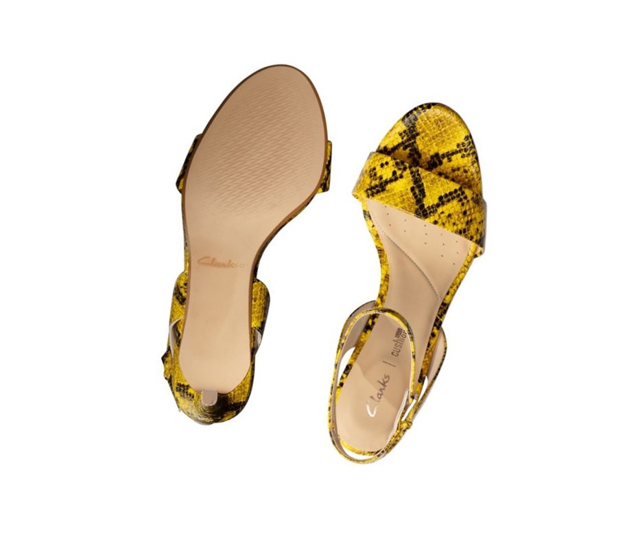 Clarks Amali Jewel Sandalen Absatz Damen Gelb Schlangenoptik | XESV39581