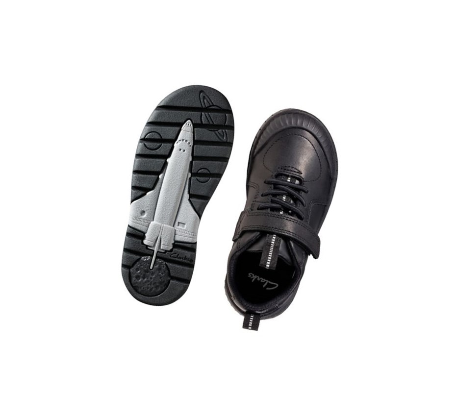Clarks Apollo Step Leder Lederschuhe Jungen Schwarz | UXZS93162