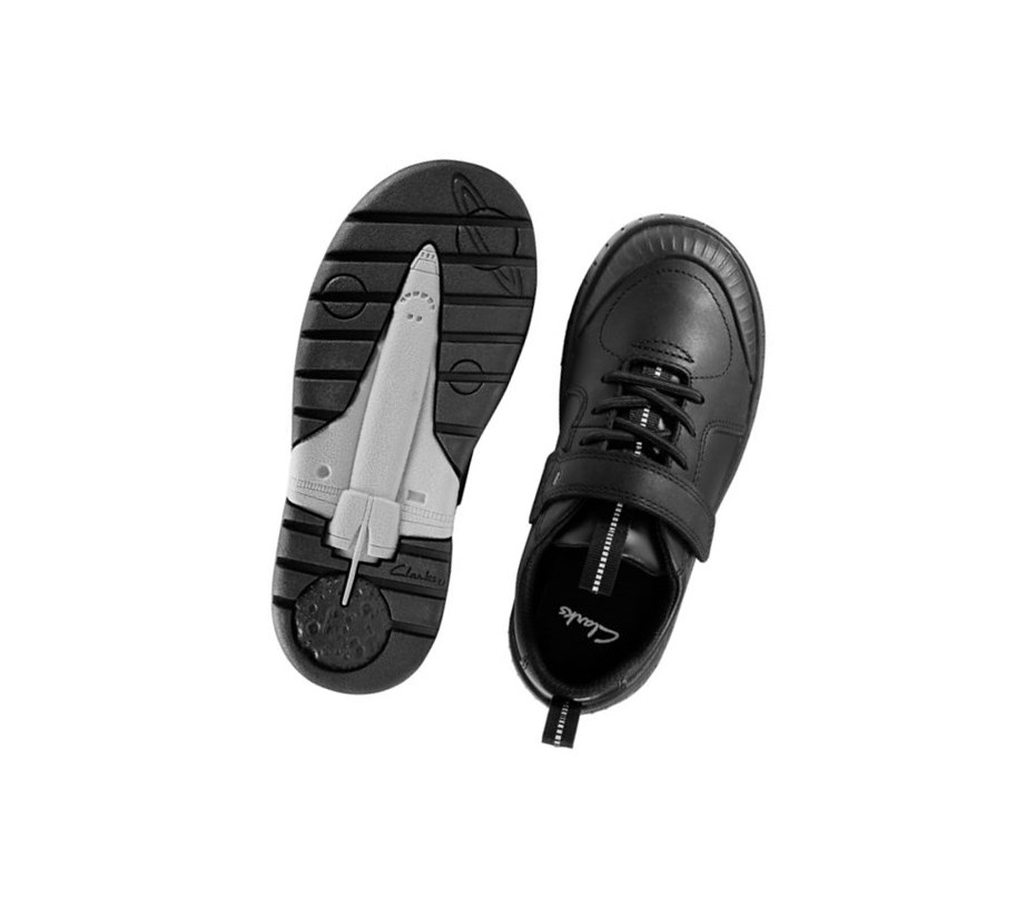 Clarks Apollo Step Leder Schulschuhe Mädchen Schwarz | AXFY09728