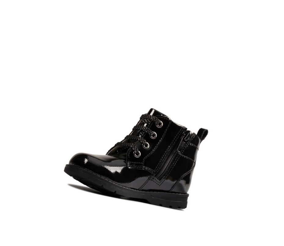 Clarks Astrol Spitze Lack Textil Stiefeletten Mädchen Schwarz | ISTF32467
