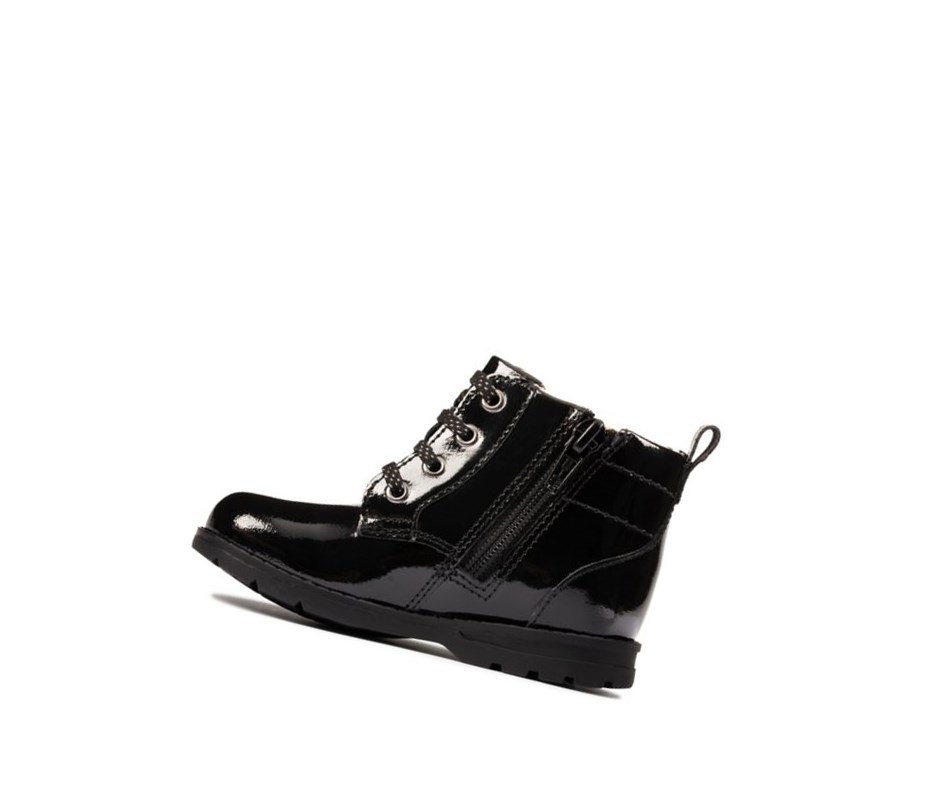 Clarks Astrol Spitze Lack Textil Stiefeletten Mädchen Schwarz | ISTF32467