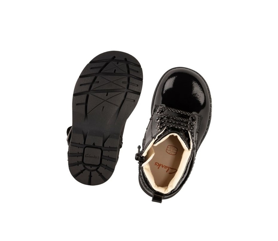 Clarks Astrol Spitze Lack Textil Stiefeletten Mädchen Schwarz | ISTF32467