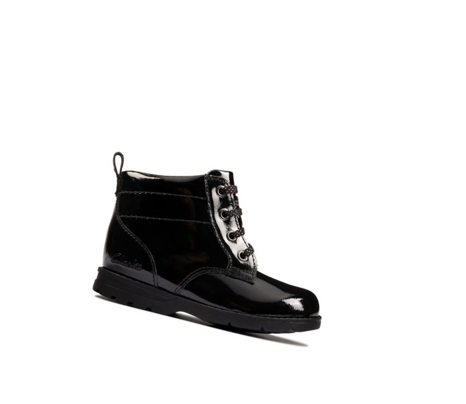 Clarks Astrol Spitze Lack Textil Stiefeletten Mädchen Schwarz | ISTF32467