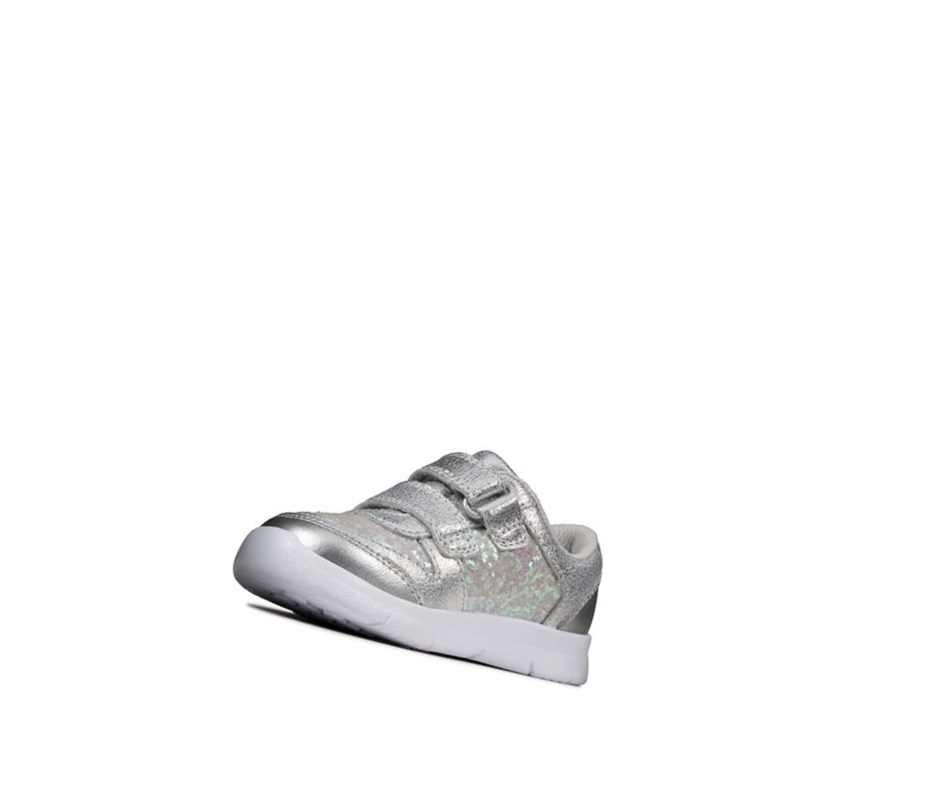 Clarks Ath Sonar Leder Lederschuhe Mädchen Silber | JOAH07498