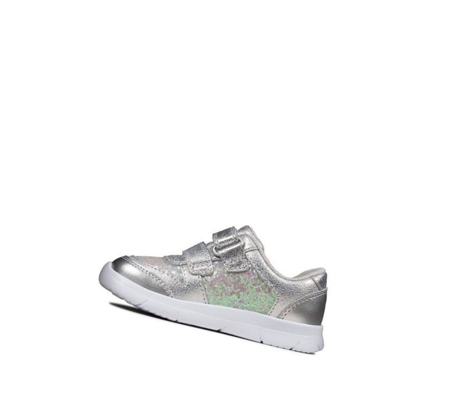 Clarks Ath Sonar Leder Sneakers Mädchen Silber | DHOJ58163