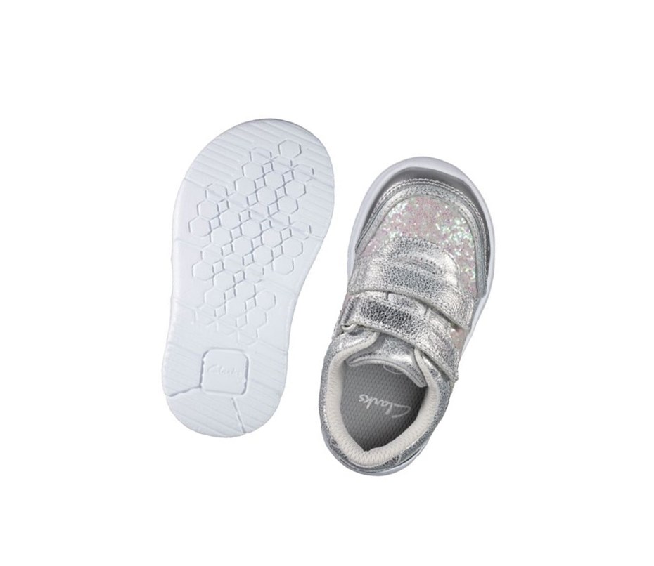 Clarks Ath Sonar Leder Sneakers Mädchen Silber | DHOJ58163