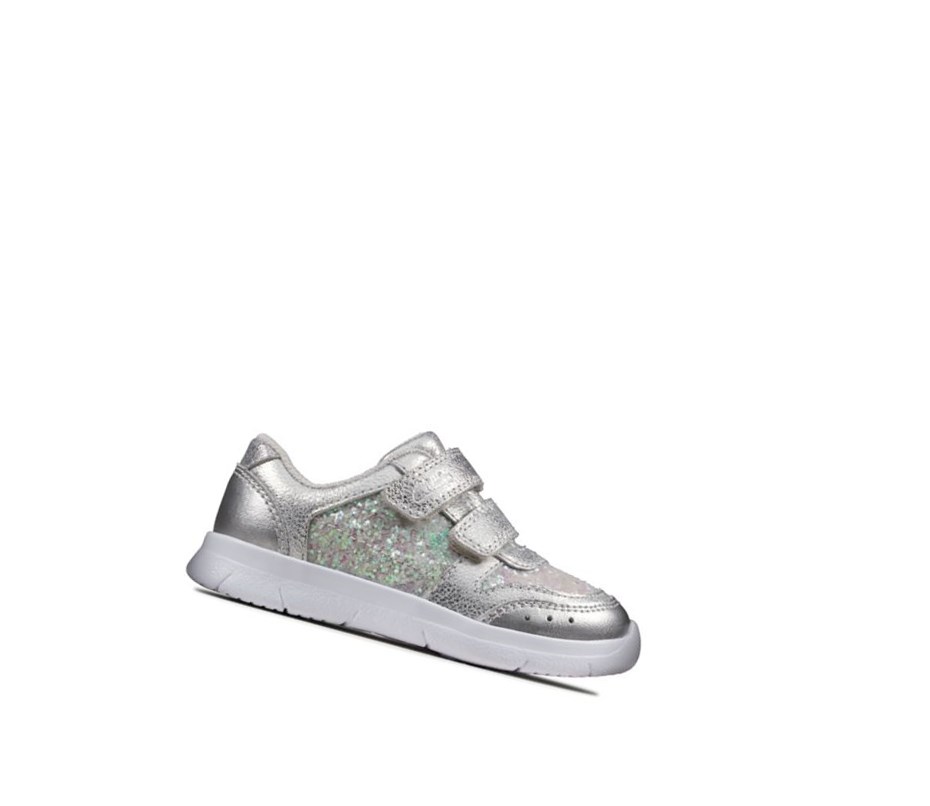 Clarks Ath Sonar Leder Sneakers Mädchen Silber | DHOJ58163