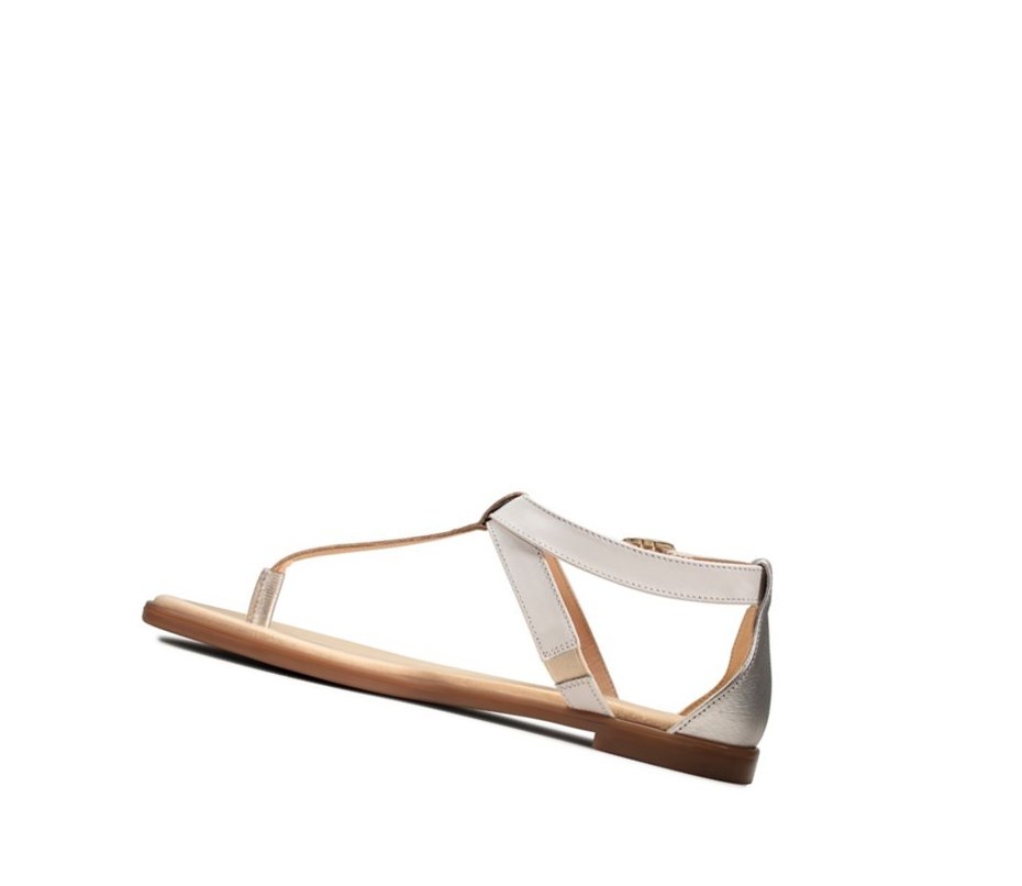 Clarks Bay Post Leder Flache Sandalen Damen Weiß | IFTH10294