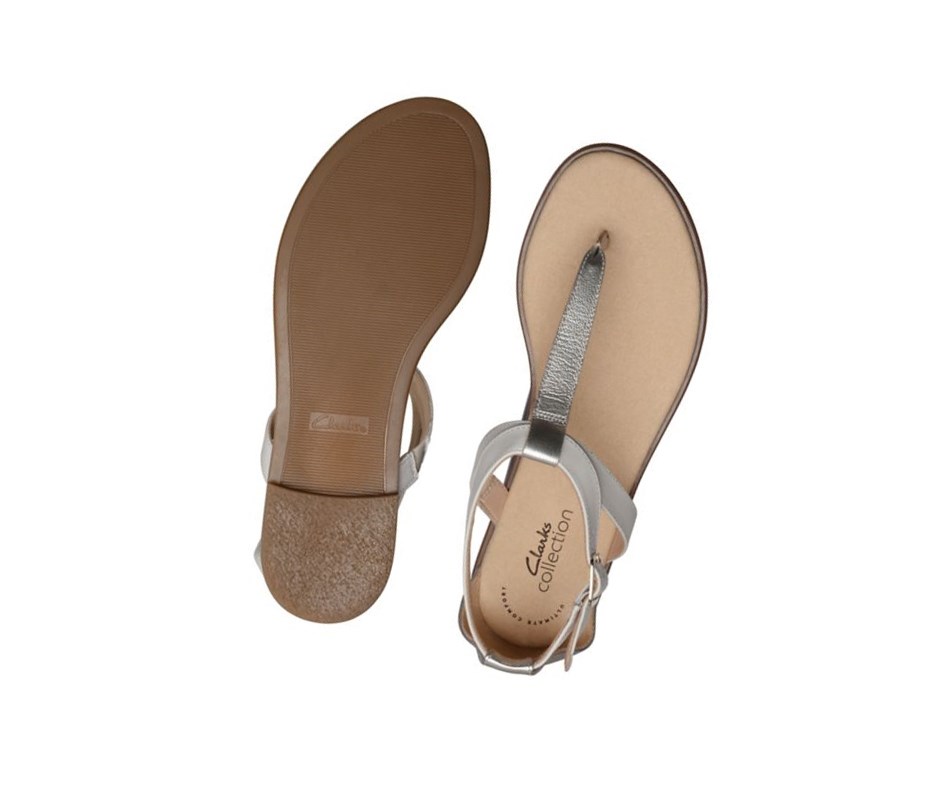 Clarks Bay Post Leder Flache Sandalen Damen Weiß | IFTH10294