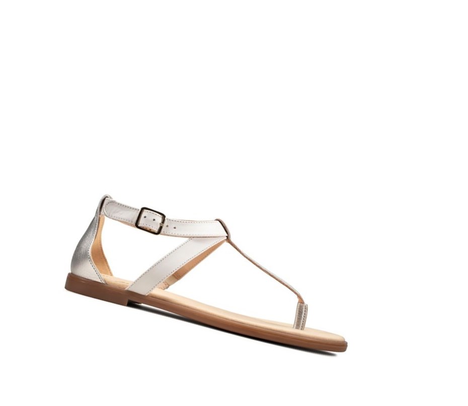 Clarks Bay Post Leder Flache Sandalen Damen Weiß | IFTH10294