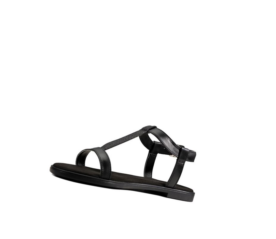 Clarks Bay Rosa T-bar Textil Flache Sandalen Damen Schwarz | CDSP96852