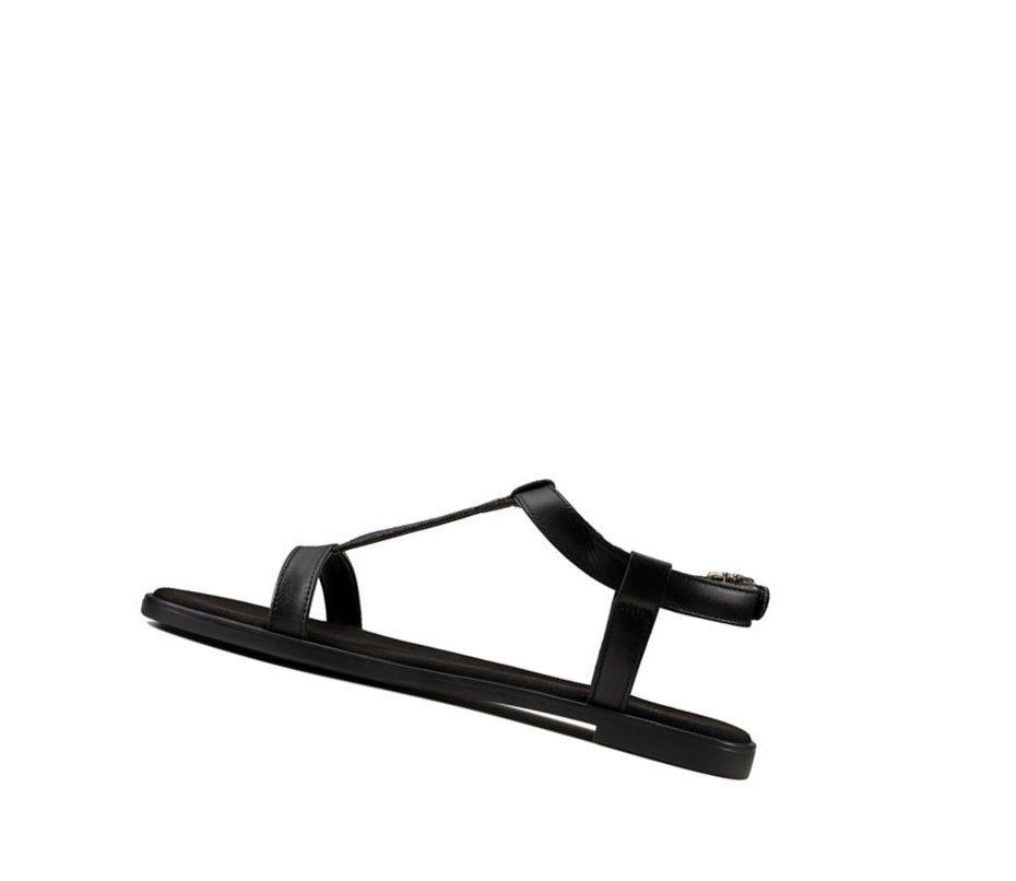 Clarks Bay Rosa T-bar Textil Flache Sandalen Damen Schwarz | CDSP96852