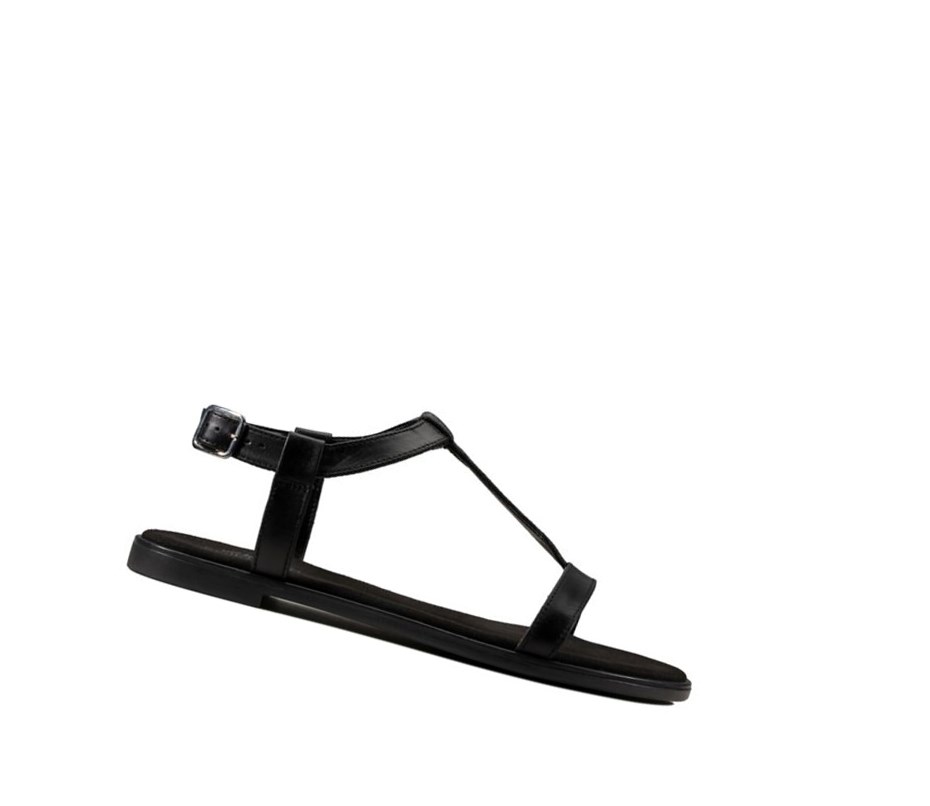 Clarks Bay Rosa T-bar Textil Flache Sandalen Damen Schwarz | CDSP96852