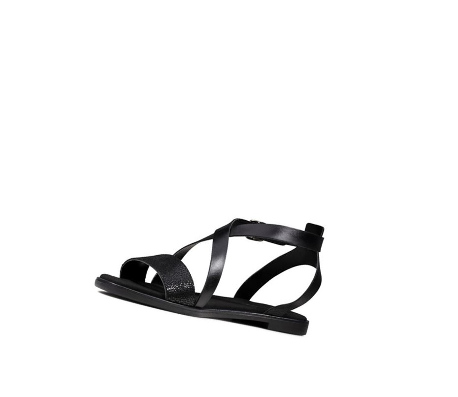 Clarks Bay Rosie Leder Flache Sandalen Damen Schwarz | BYRO38510