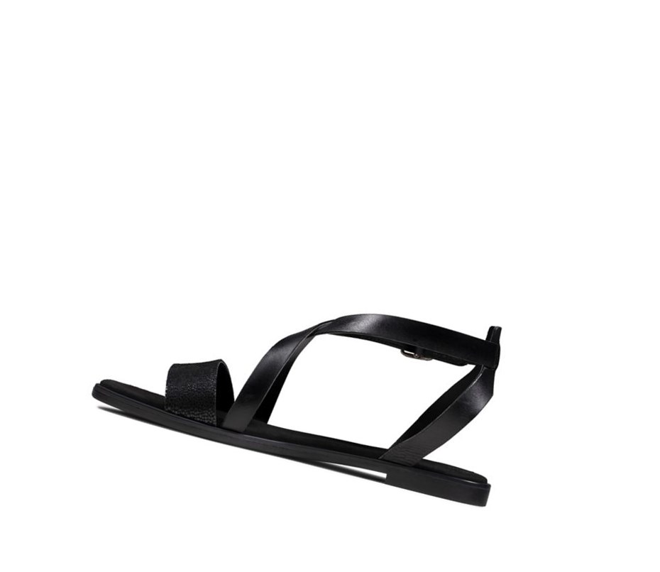 Clarks Bay Rosie Leder Flache Sandalen Damen Schwarz | BYRO38510