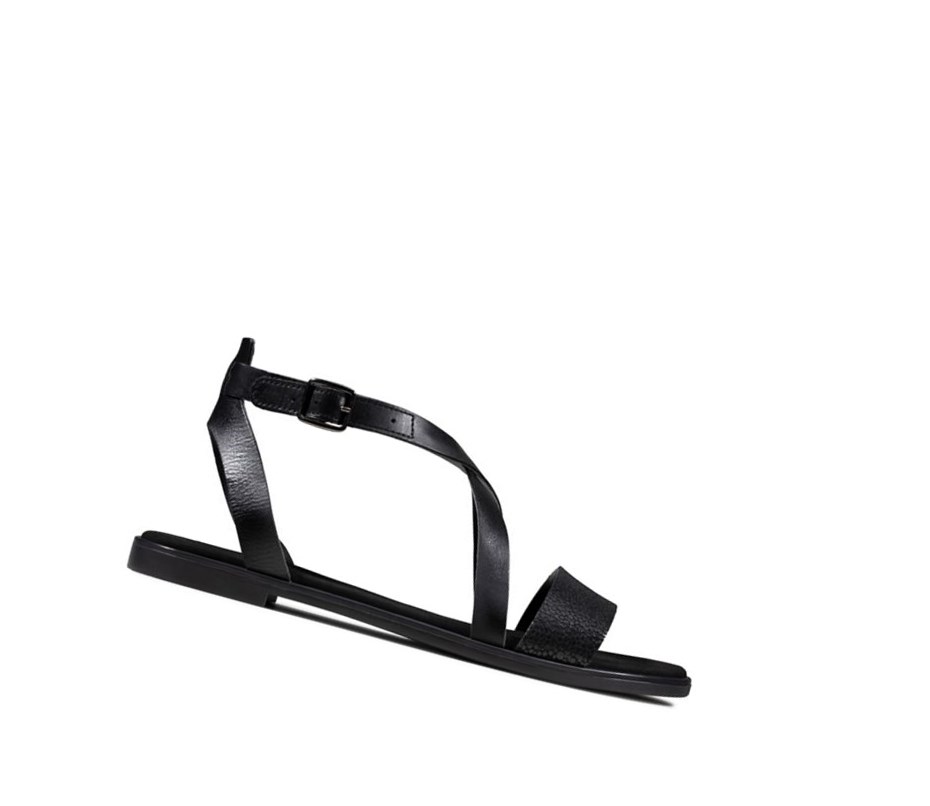 Clarks Bay Rosie Leder Flache Sandalen Damen Schwarz | BYRO38510